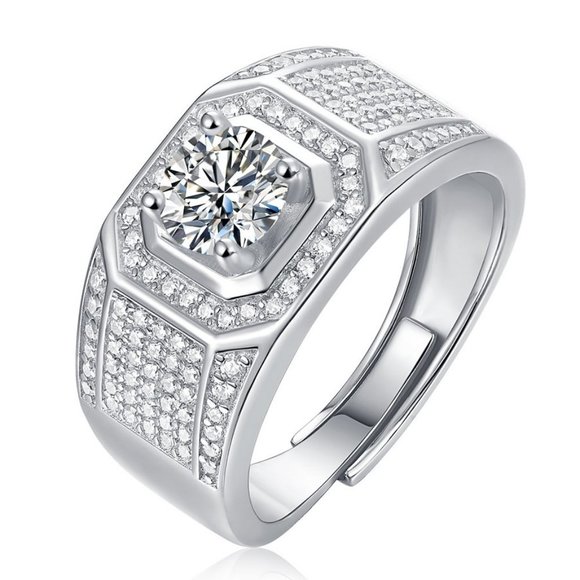 Certified 1ct. t.w. Moissanite Diamond Iced Out Mens Engagement Ring NEW - Picture 1 of 8